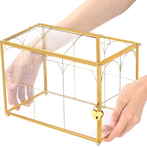 Okllen Glass Card Box with Slot, Large Gold Clear Card Box for Wedding Receptions, Decorative Storage Box with Lock for Baby Shower, Birthday Party, Bridal Shower - Image 5