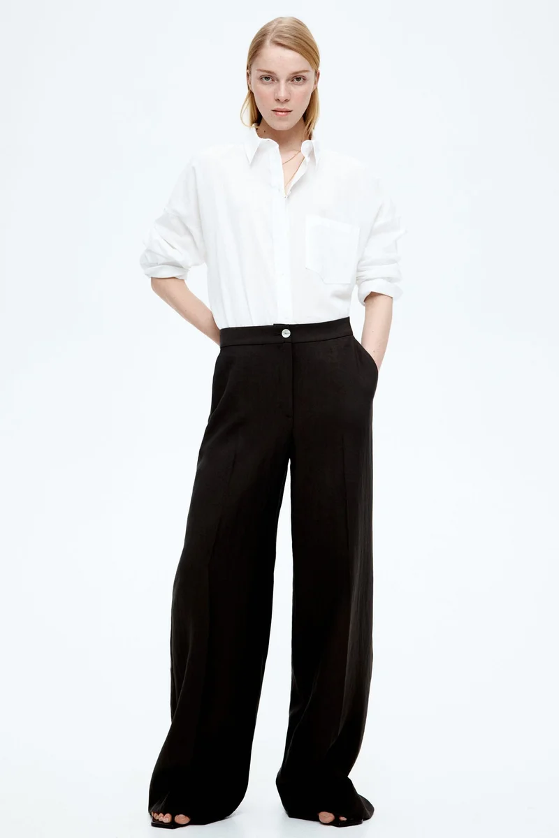 اتش اند ام Oversized linen-blend shirt