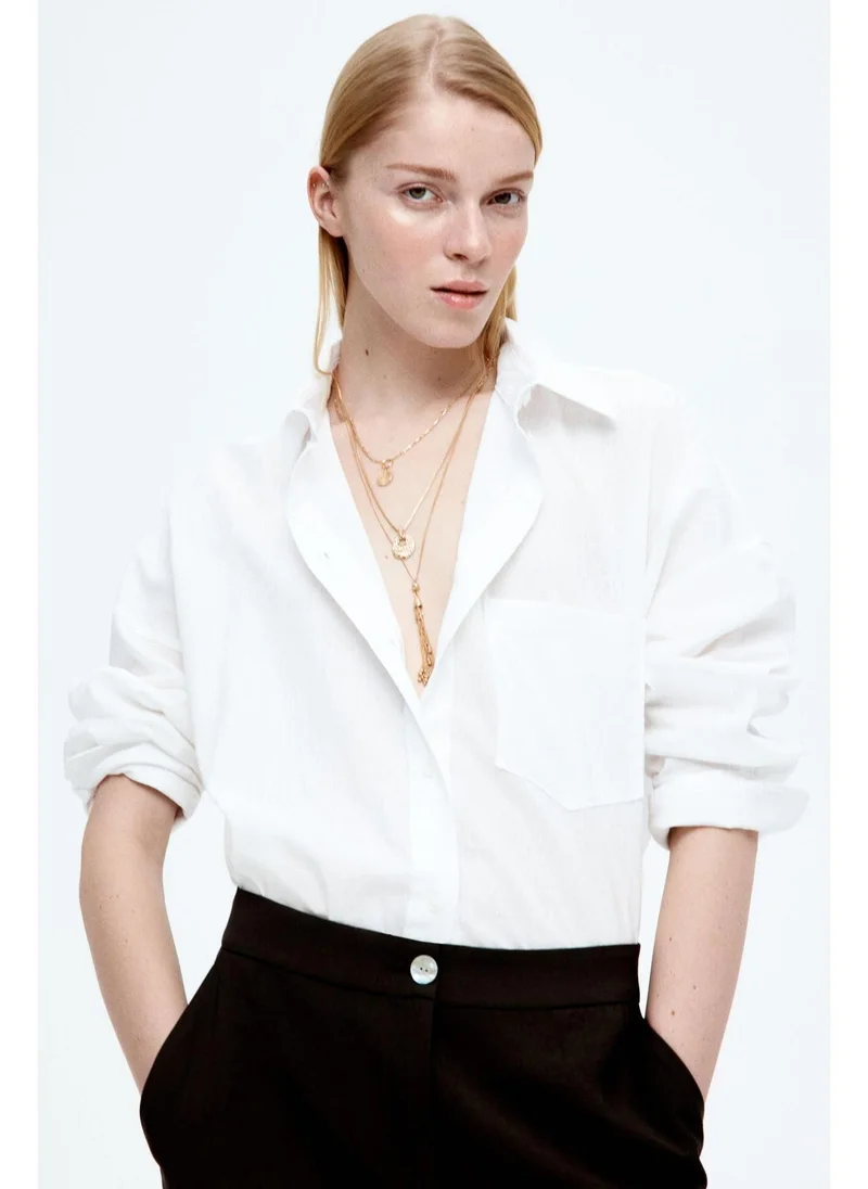 اتش اند ام Oversized linen-blend shirt