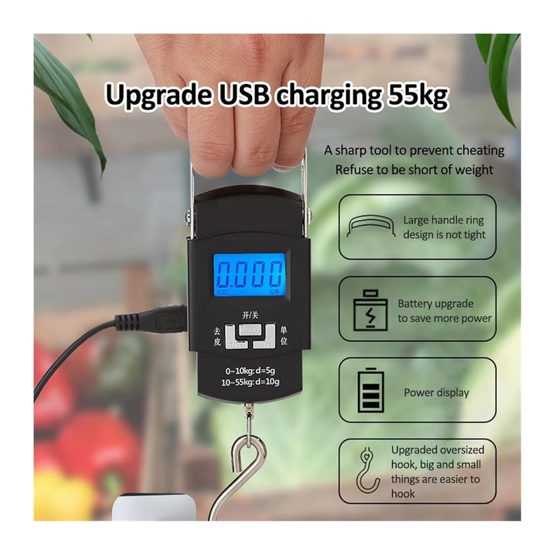 Digital Load Cell Weight Sensor, 50KG 10g USB Charging Electronic Digital Scale Hanging Hook Fishing Travel Double Precision Luggage Weight Scale Balance Scales for DIY Electronic Kitchen Scale Kit - Image 3