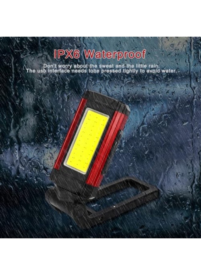 Rechargeable Flashlights, Magnetic COB Work Light Portable Emergency Lighting Multi-Functional Magnetic Work Light Compact Emergency Job Lighting for Car Repair Camping Household Blackout, Red - Image 5