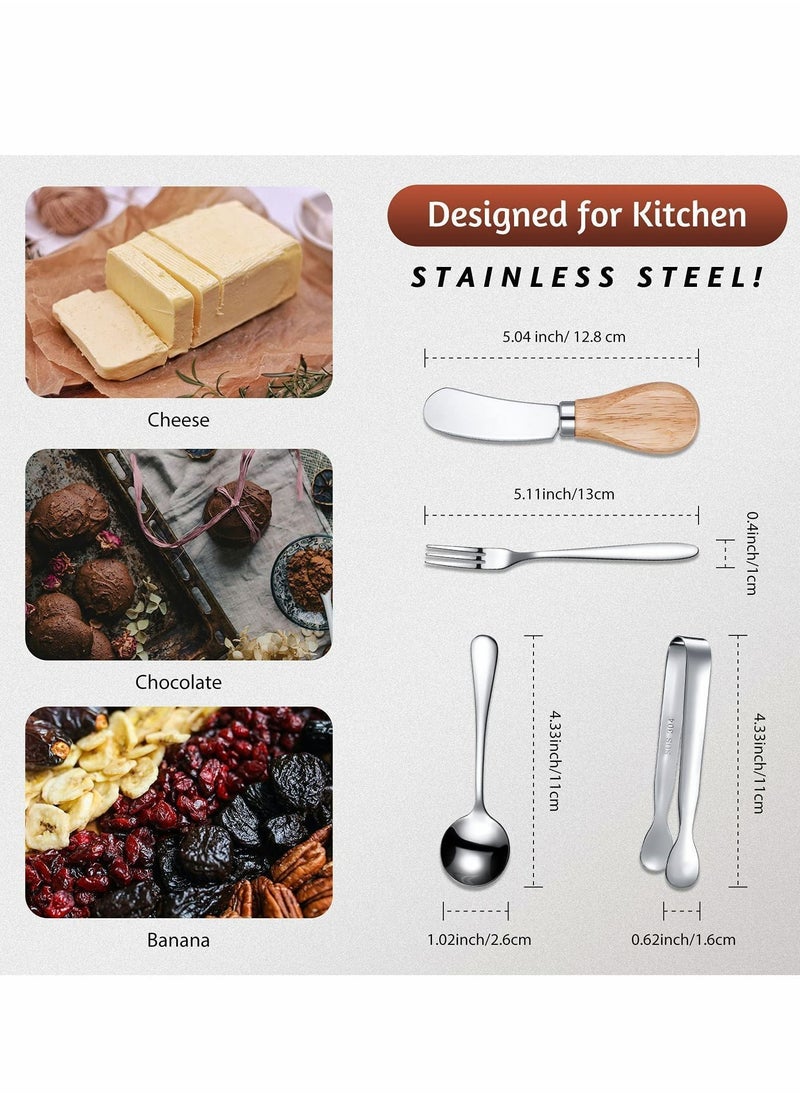 Y&D Cheese Butter Spreader Knives Set Stainless Steel Slicer with Wooden Handles Mini Serving Tongs Spoons and Forks for Butter, Pastry Making (Silver,14 Pieces)  - Image 4