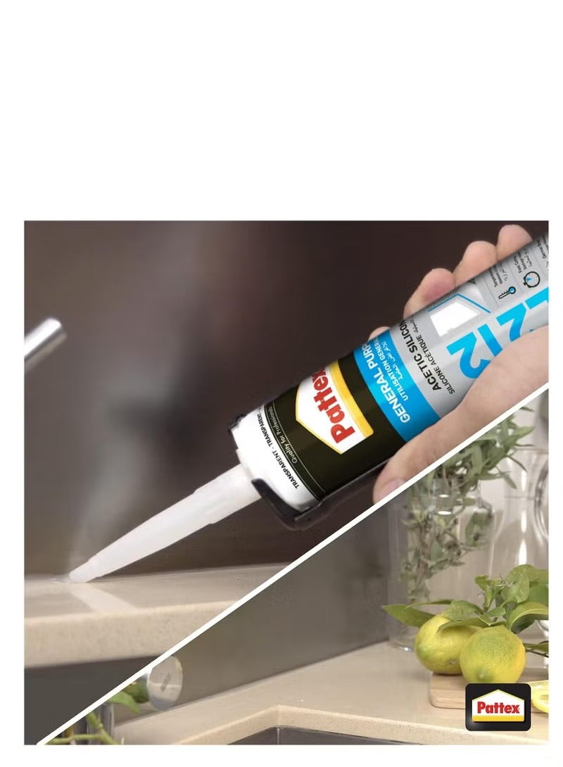 باتكس Pattex SL212 سيليكون أسيتيك شفاف قطعتين - مانع تسرب فائق المرونة ومقاوم للماء 280 مل - للاستخدام العام والمنزلي مقاوم للحرارة وسريع الجفاف - Image 4