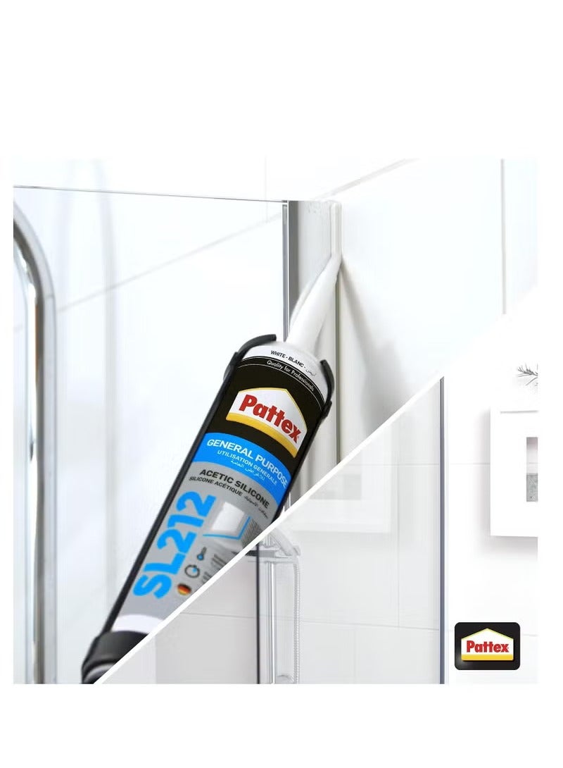 باتكس Pattex SL212 سيليكون أسيتيك شفاف قطعتين - مانع تسرب فائق المرونة ومقاوم للماء 280 مل - للاستخدام العام والمنزلي مقاوم للحرارة وسريع الجفاف - Image 3