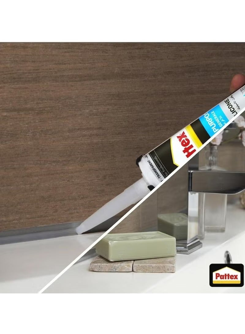 باتكس Pattex SL212 سيليكون أسيتيك شفاف قطعتين - مانع تسرب فائق المرونة ومقاوم للماء 280 مل - للاستخدام العام والمنزلي مقاوم للحرارة وسريع الجفاف - Image 5