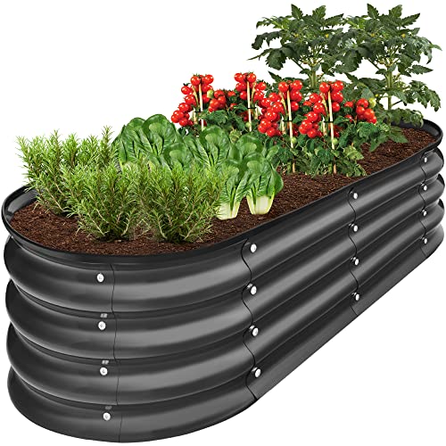 Best Choice Products 4x2x1ft Outdoor Metal Raised Garden Bed, Oval Deep Root Planter Box for Vegetables, Flowers, Herbs, and Succulents w/ 51 Gallon Capacity, Rubber Edge Guard - Charcoal - Image 1