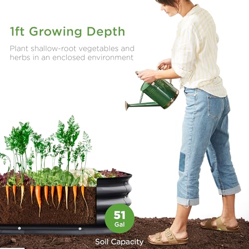Best Choice Products 4x2x1ft Outdoor Metal Raised Garden Bed, Oval Deep Root Planter Box for Vegetables, Flowers, Herbs, and Succulents w/ 51 Gallon Capacity, Rubber Edge Guard - Charcoal - Image 3