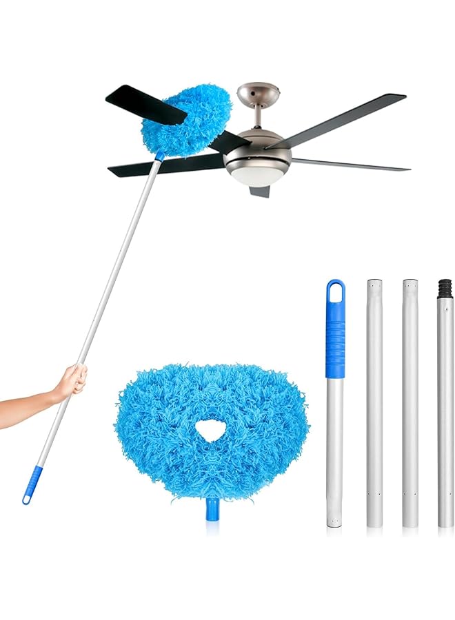 PROMASS High Ceiling Fan Blade Cleaner Duster Cleaning Long Pole Extension Microfiber Feather Brush Window Blind Wall Cobweb Dust Extendable Handle Tool Washable Telescopic Web Maid Mop Telescoping Extended - Image 1