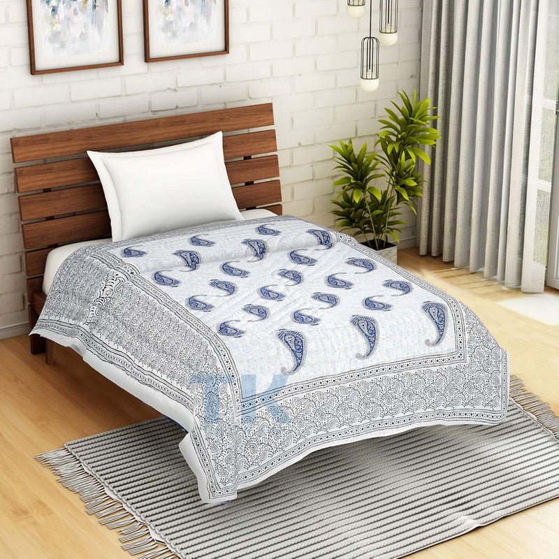 THROW KING THROW KING Traditional Hand Made Pure Cotton Single Bed Jaipuri razai Soft Premium Jaipuri AC QuiltRazaiRajai Single Bed 60 x 90 inch  - Image 1