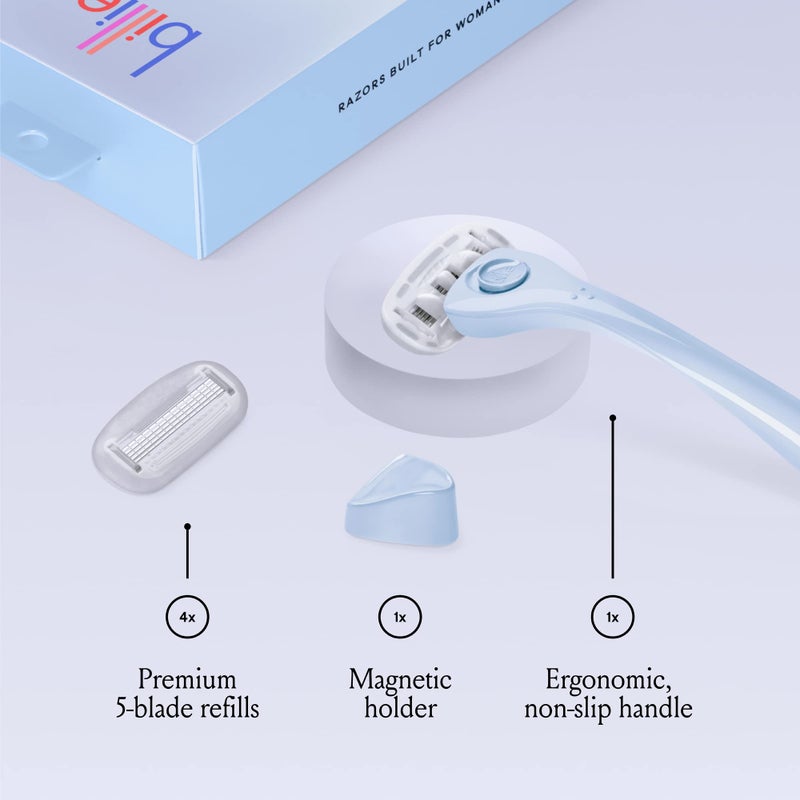 Billie Razors for Women Shave Kit â€“ Womenâ€™s Razor + 4 x 5-Blade Razor Refills + Magnetic Holder â€“ Cool Blue - Image 2