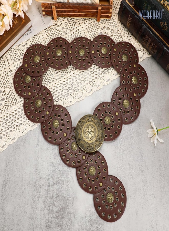 WERFORU Women Wide Western Disc Belt Cowgirl Boho Leather Belt for Jeans Dress - Image 3