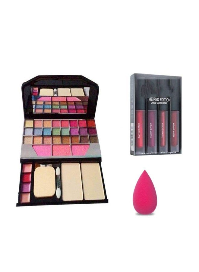 JAAYANSHA TYA 6155 Multicolour Makeup Kit with 4 Pcs Red Edition Matte Minis Lipstick and 1 Pink Beauty Blender - (Pack of 6) - Image 1