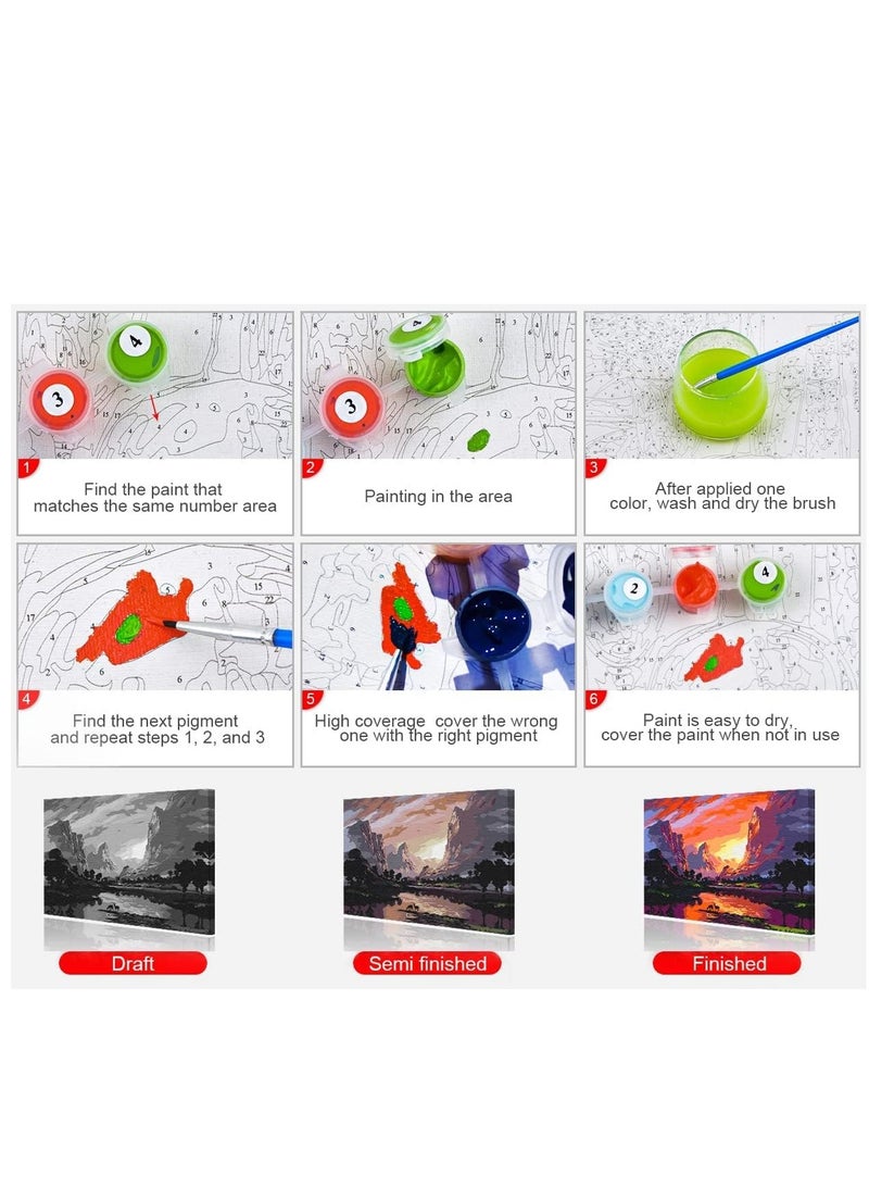 Excefore Paint by Numbers for Adults Beginner, Landscape Painting Canvas Oil Painting Digital Painting Kit, Acrylic Paint by Numbers for Living Room Home Bedroom Decor 16x20inch - Image 3