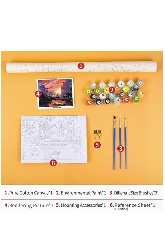 Excefore Paint by Numbers for Adults Beginner, Landscape Painting Canvas Oil Painting Digital Painting Kit, Acrylic Paint by Numbers for Living Room Home Bedroom Decor 16x20inch - Image 5