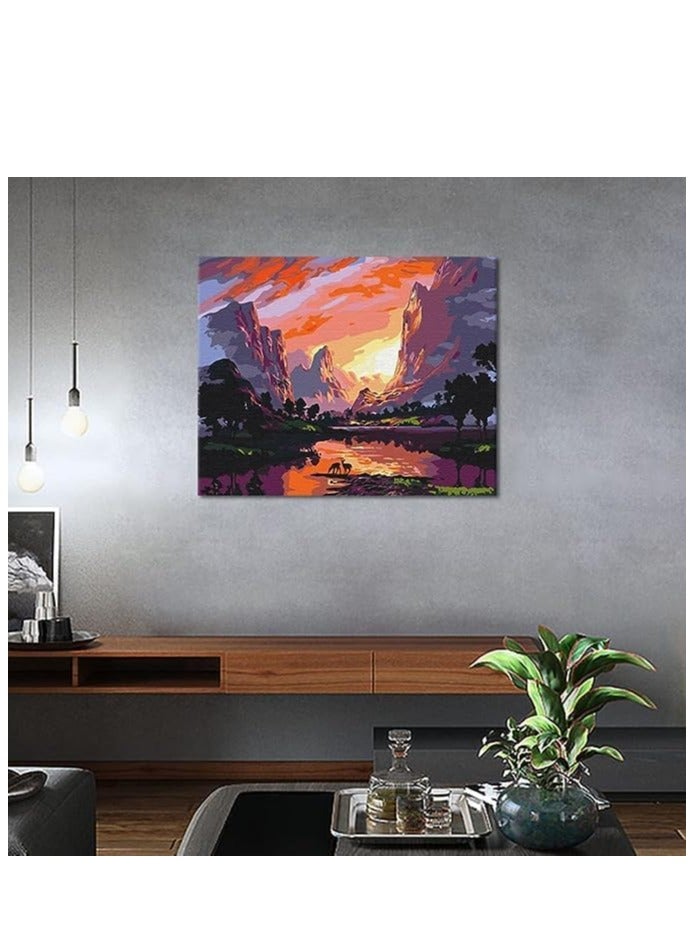 Excefore Paint by Numbers for Adults Beginner, Landscape Painting Canvas Oil Painting Digital Painting Kit, Acrylic Paint by Numbers for Living Room Home Bedroom Decor 16x20inch - Image 2