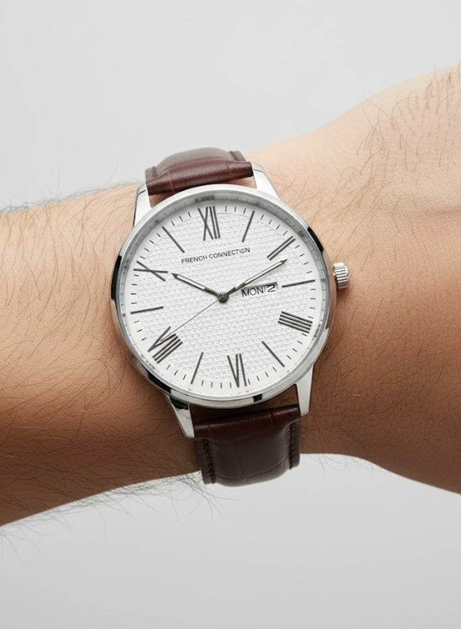 French Connection White Dial Brown Leather Strap Analog Watch for Men 42mm - Image 5