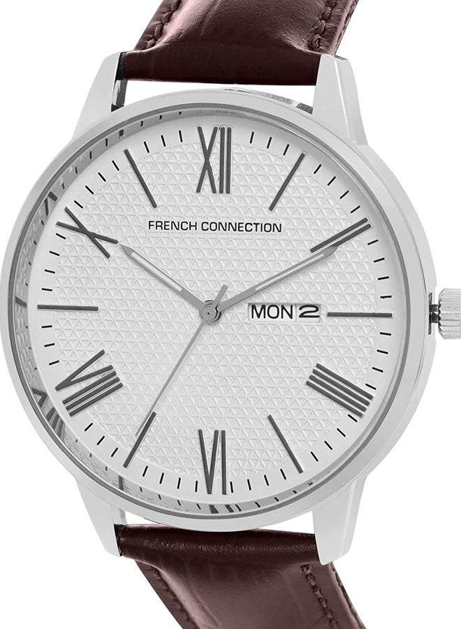 French Connection White Dial Brown Leather Strap Analog Watch for Men 42mm - Image 2