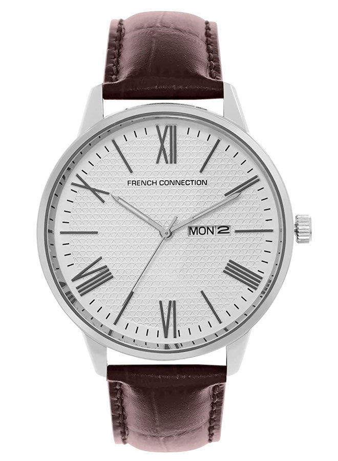 French Connection White Dial Brown Leather Strap Analog Watch for Men 42mm - Image 1