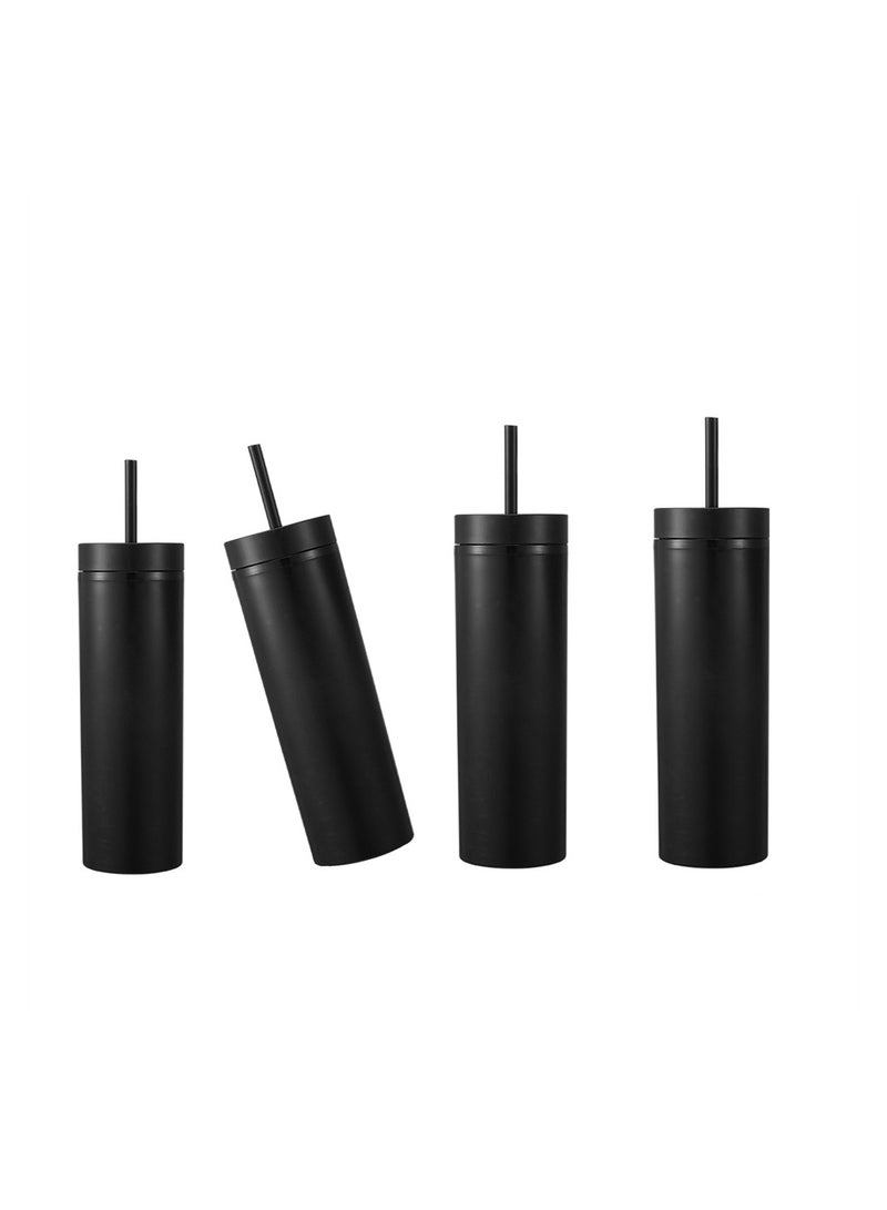 Skinny Acrylic Tumbler Double Wall Plastic Tumbler with Lids and Straws 16oz Matte Black Acrylic Cups Double Wall Reusable Plastic Tumblers Travel Cute Mug 4 Pack