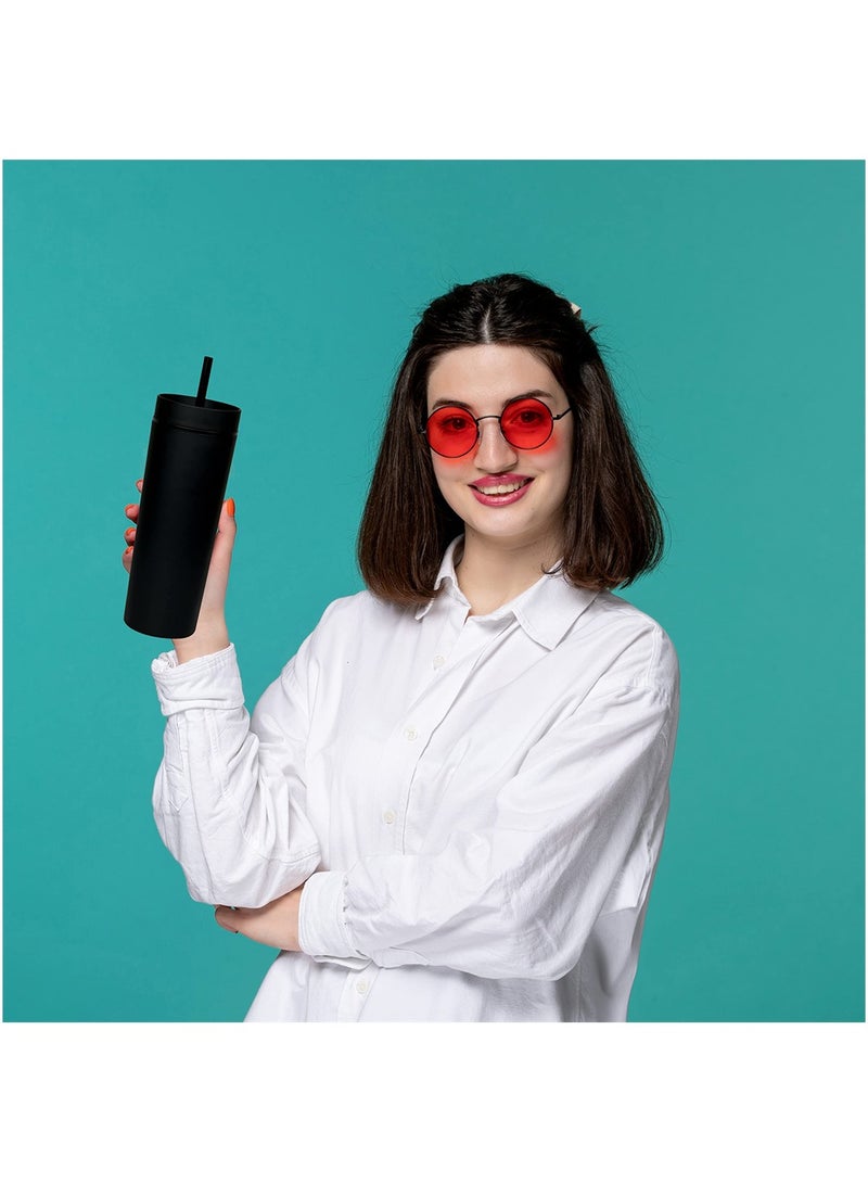 Skinny Acrylic Tumbler Double Wall Plastic Tumbler with Lids and Straws 16oz Matte Black Acrylic Cups Double Wall Reusable Plastic Tumblers Travel Cute Mug 4 Pack