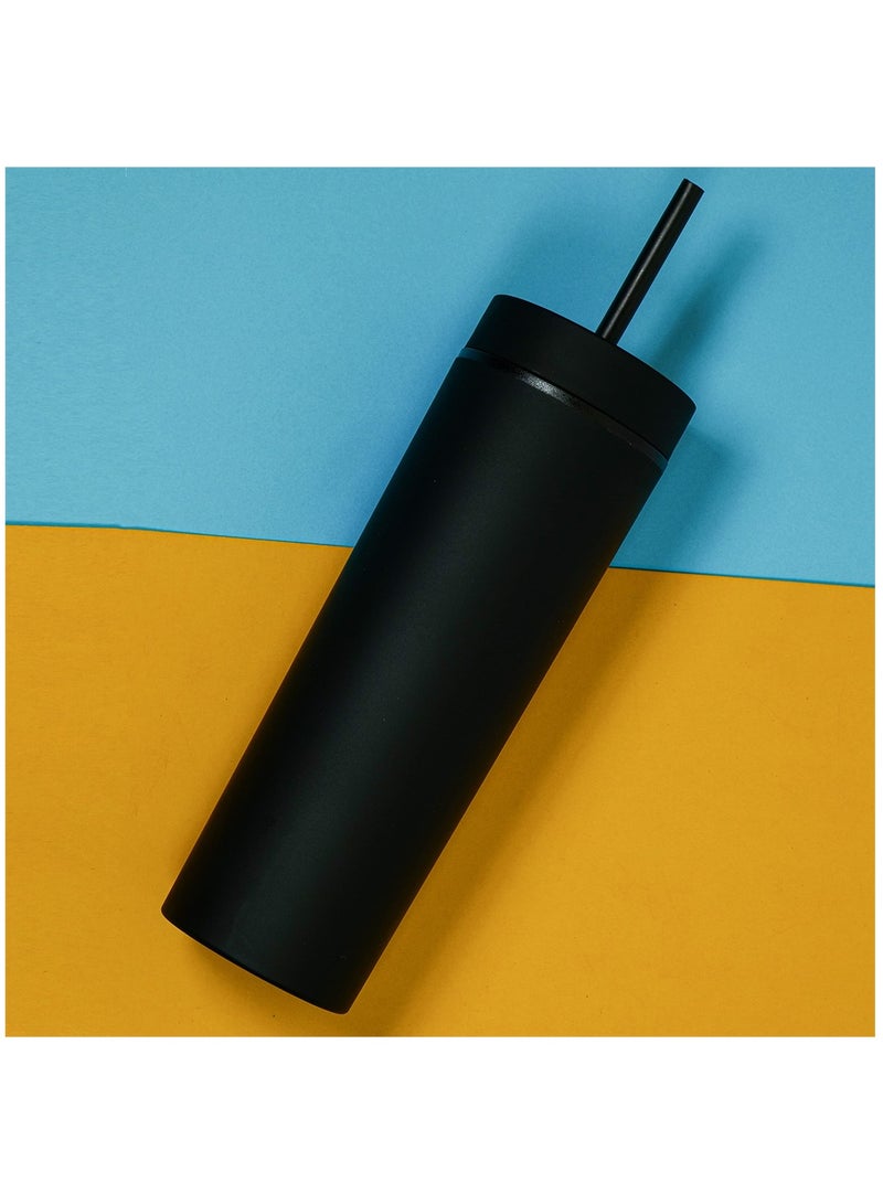 Skinny Acrylic Tumbler Double Wall Plastic Tumbler with Lids and Straws 16oz Matte Black Acrylic Cups Double Wall Reusable Plastic Tumblers Travel Cute Mug 4 Pack