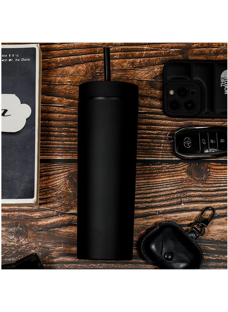 Skinny Acrylic Tumbler Double Wall Plastic Tumbler with Lids and Straws 16oz Matte Black Acrylic Cups Double Wall Reusable Plastic Tumblers Travel Cute Mug 4 Pack