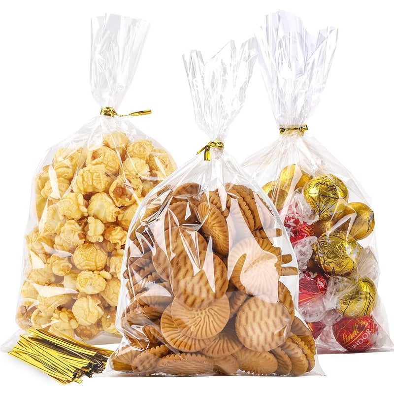 LOKQING LOKIQNG Cellophane Bags Plastic Treat Bags Clear Cookie Bags Candy Bags with Twist Ties for Party Favor Bags(200PACK,6x10inch) - Image 1