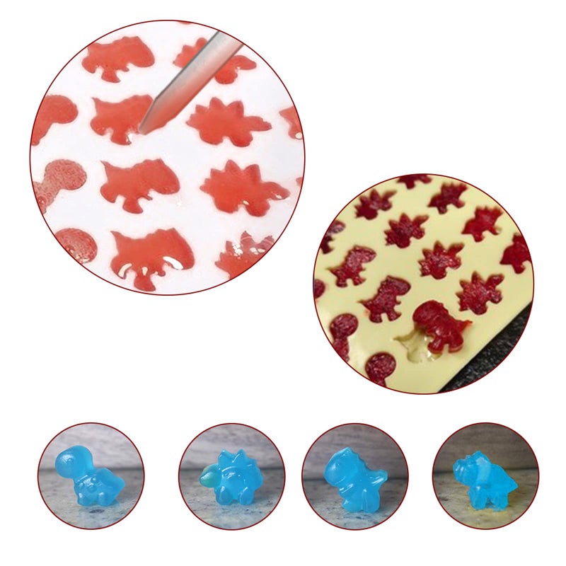 Palksky Mini Dinosaur Silicone Candy molds/Dragon Gummy Bear Mold, Non-Stick Gummie Chocolate Gelatin Tray (4-Pack+4 Droppers) Creates 192 Sweet Snacks Triceratops T-Rex Stegosaurus Brontosaurus - Image 5