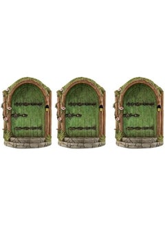 Generic 3Pcs Green Fairy Door Wooden Miniature Fairy Garden Doors Outdoor Mini Fairy Gnome House Accessories for Tree Trunk Ornaments Garden Miniatures, Garden Sculptures and Statues, Fairy Door  - Image 1