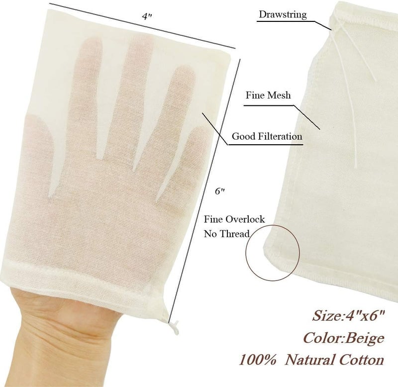 AUXIN Cheesecloth Bags for Straining,Reusable Cold Brew Coffee Cheese Cloths Strainer,Large Nut Milk Tea Juice Bag,100% Natural Cotton Fine Mesh Filter Bags(X-Small,4 PACK) - Image 2
