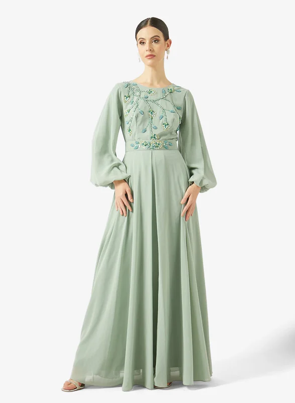 AINA Floral Vines Embroidered Chiffon Gown