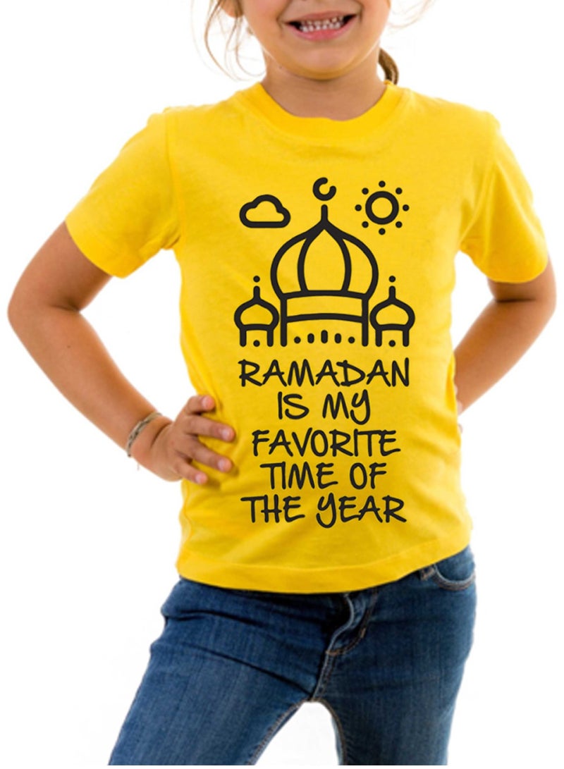 Brain Giggles Brain Giggles Ramadan Kareem tshirt Unisex Round Neck Tshirts for Kids Boys Girls, Yellow, Eid Gift for kids - Image 2