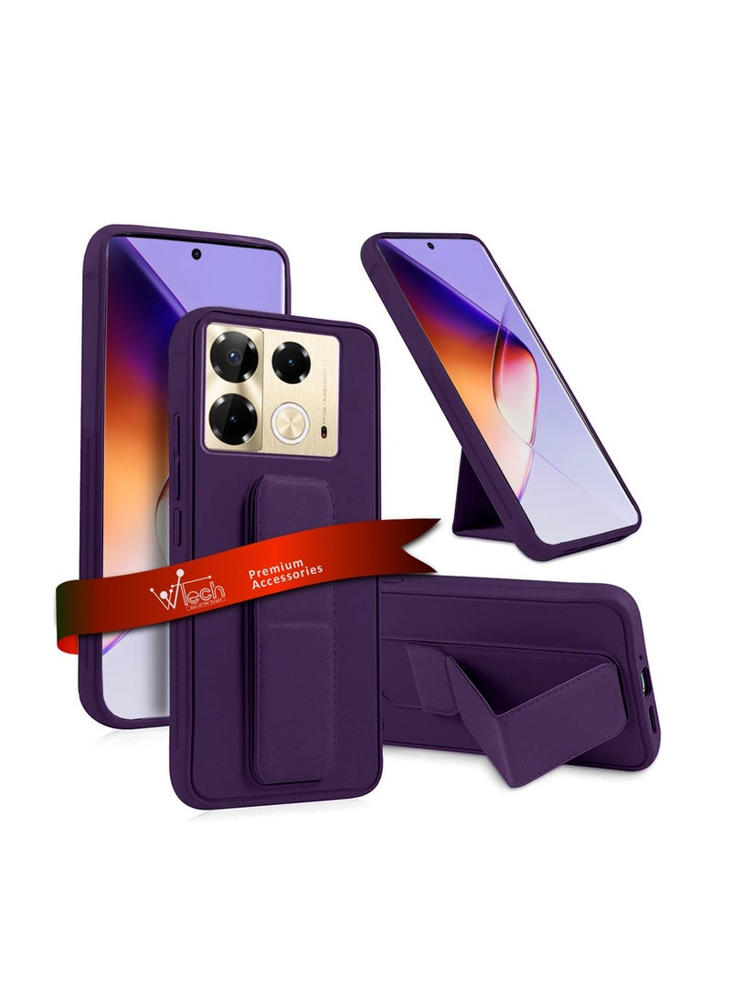 Wtech Infinix Note 40 4G 2024 Hand Grip Foldable Magnetic Kickstand Wrist Strap Finger Grip With Built-In Iron Case Cover Eggplant Purple - Image 1