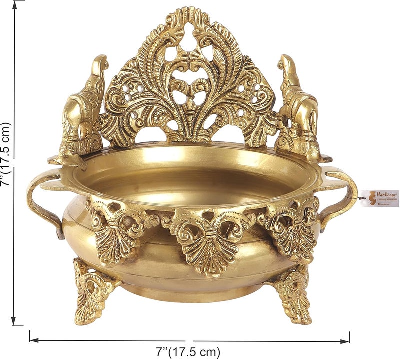Two Moustaches Ethnic Carved Brass 7 Inches Urli Bowl Showpiece Brass Urli for Home Decor Urli Bowl for Floating Flowers Brass Bowl for Decor Standard Pack of 1 - Image 4