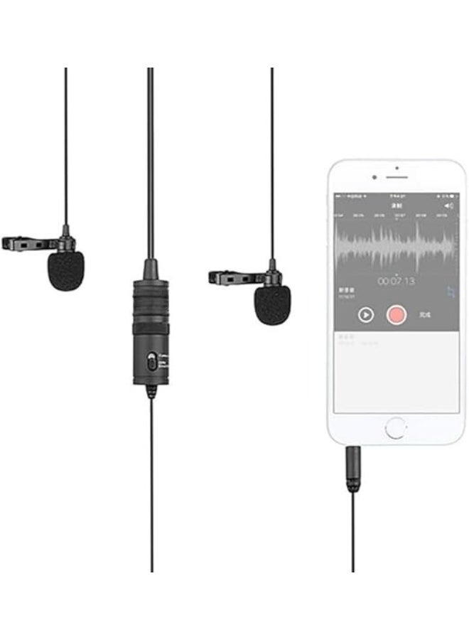 Dual Lavalier Microphone – 2-in-1 Omnidirectional Clip-On Mic for Clear Audio Recording – Compatible with Multiple Devices – Wireless – Black - Image 1