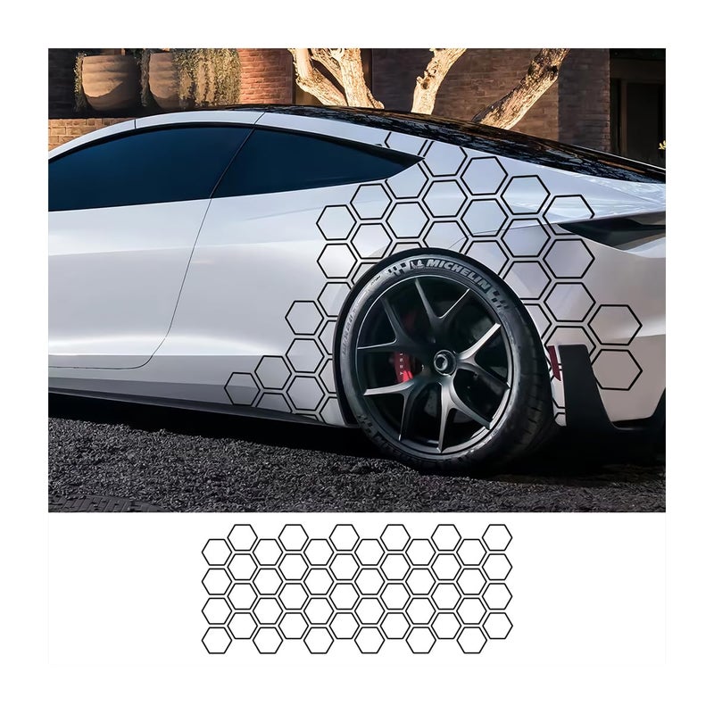 Bittwee Car Door Side Decals Automotive Body SelfAdhesive Wterproof DIY Hexagon Pattern Vinyl Door Side Graphics Stickers Decoration Accessories Universal for Vehicles SUV Trucks Black - Image 2