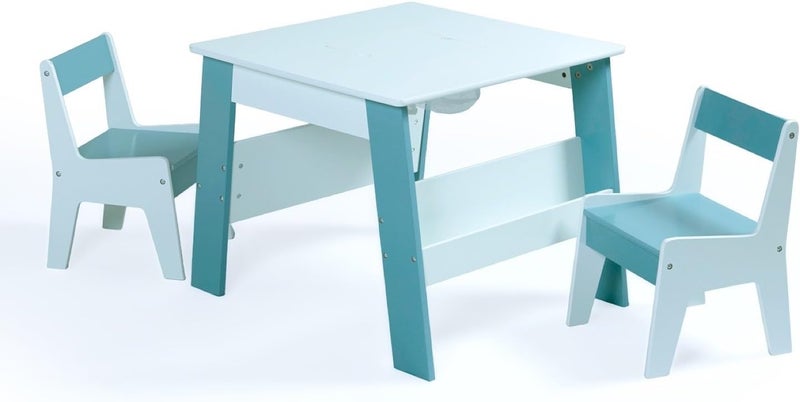 Home Canvas طاولة أطفال من HC Home مع مجموعتين من الكراسي - أبيض ورمادي - Image 1