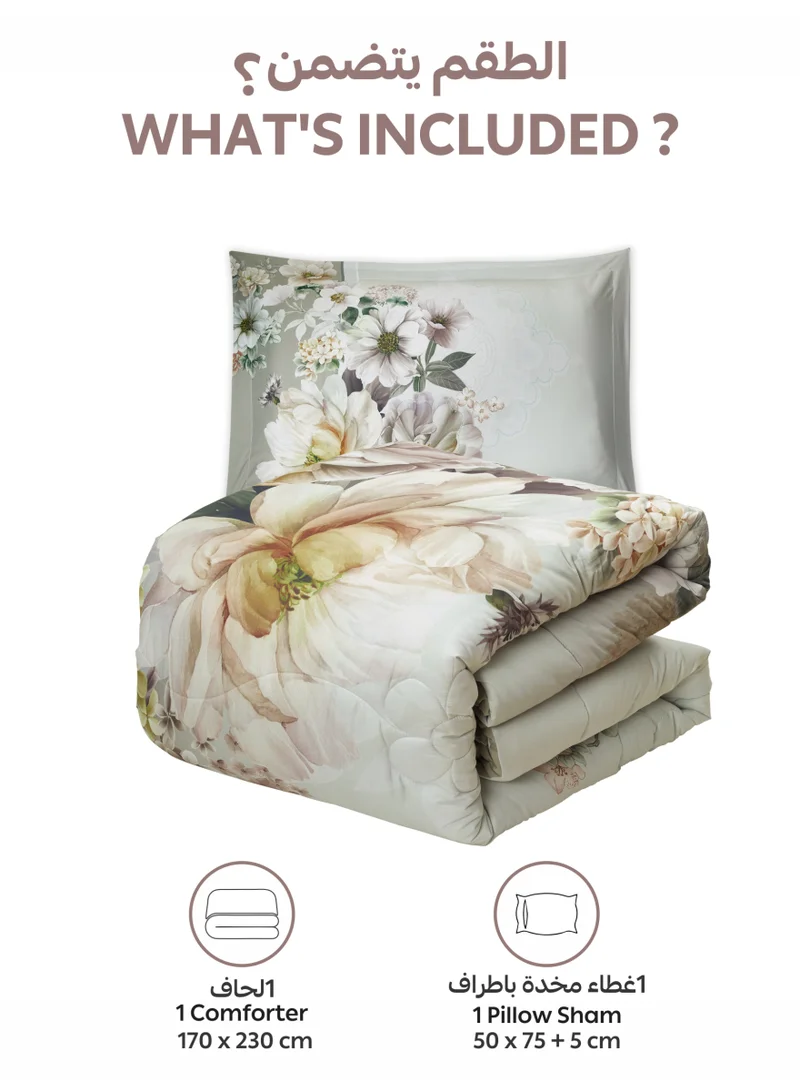 Donetella Bedding Comforter Set, twin Size 170x230 cm - 2-Pcs Digital Print Quilted Bed Set, Microfiber Fabric - 1 Comforter, 1 Pillow Shams.