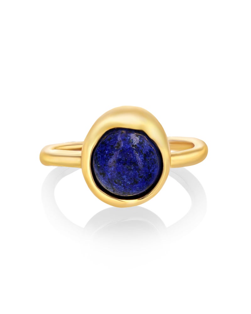 SNGIA Blue Lapis Lazuli Natural Stone Adjustable Statement Open Ring for Women by SNGIA, Summer Beach Unique Bead Gemstone Stackable Wedding Date Birthday Gift, Bohemian Stone Irregular Trendy Navy Jewelry, Textured Patterned Fashion Quartz Accessories, Vintage Hammered Circular Nickle Free Gifts. - Image 1