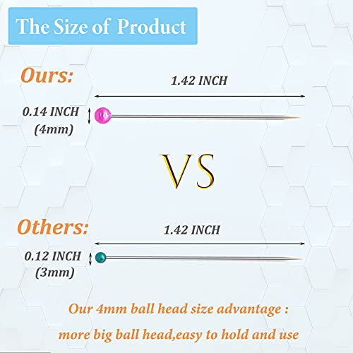 Sunenlyst 1000pcs Sewing Pins Straight Pin for Fabric, Pearlized Ball Head Quilting Pins Long 1.5inch, Multicolor Corsage Stick Pins for Dressmaker, Jewelry DIY Decoration, Craft and Sewing Project - Image 2