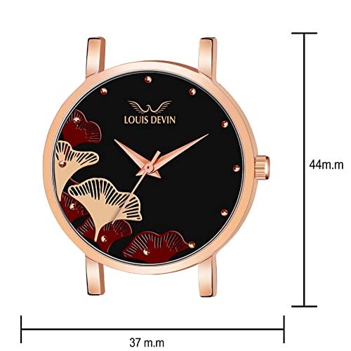 LOUIS DEVIN Rose Gold Plated Mesh Chain Analog Wrist Watch for Women (Black Dial) | LD-RG162-BLK - Image 4