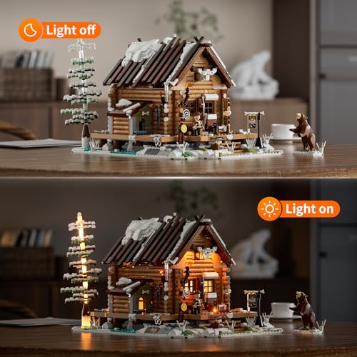 FUNWHOLE HuntingCabin Lighting BuildingBricks Set Retro Wooden Cabin LED Light Construction Building Model Set 2036 Pcs for Adults and Teen - Image 5