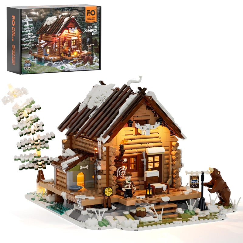 FUNWHOLE HuntingCabin Lighting BuildingBricks Set Retro Wooden Cabin LED Light Construction Building Model Set 2036 Pcs for Adults and Teen - Image 3
