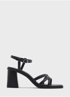 Double Crossover Strap Block Heel Sandal