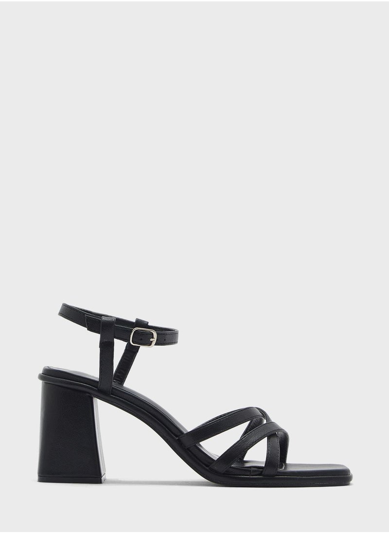 ELLA - Double Crossover Strap Block Heel Sandal - Image 1