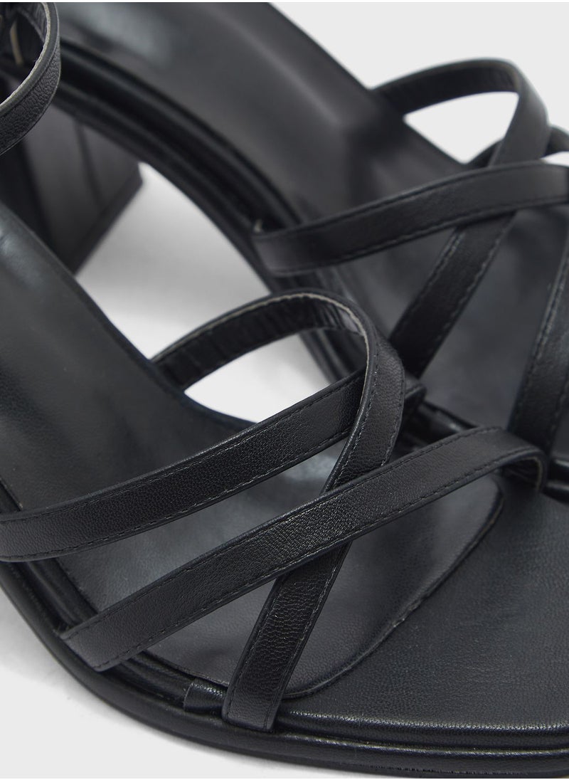 ELLA - Double Crossover Strap Block Heel Sandal - Image 1