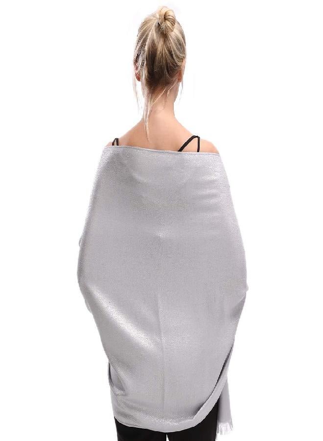 LMVERNA Women's Sparkling Metallic Silk Thread Soft Pashmina Large Shawls and Wraps Scarf for Evening Dresses(Silver) - Image 2