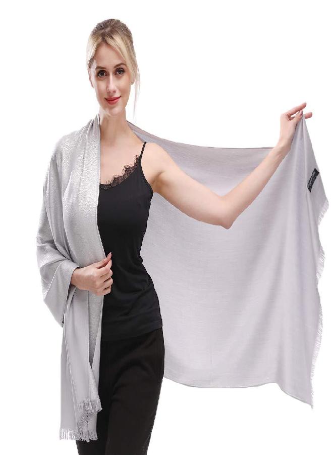 LMVERNA Women's Sparkling Metallic Silk Thread Soft Pashmina Large Shawls and Wraps Scarf for Evening Dresses(Silver) - Image 1