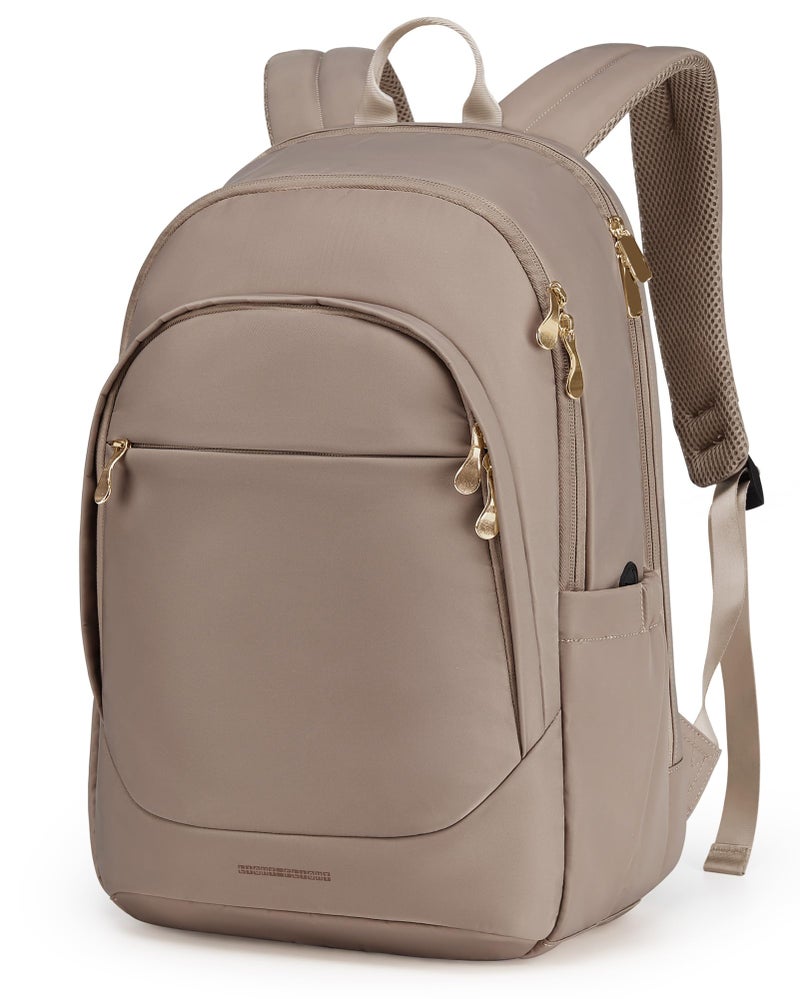 LIGHT FLIGHT Travel Laptop Backpack Women, 15.6 Inch Laptop Backpack with USB Charging Hole, Water Resistant College Bookbag, Black Computer Backpacks for Work, Champagne - Image 1