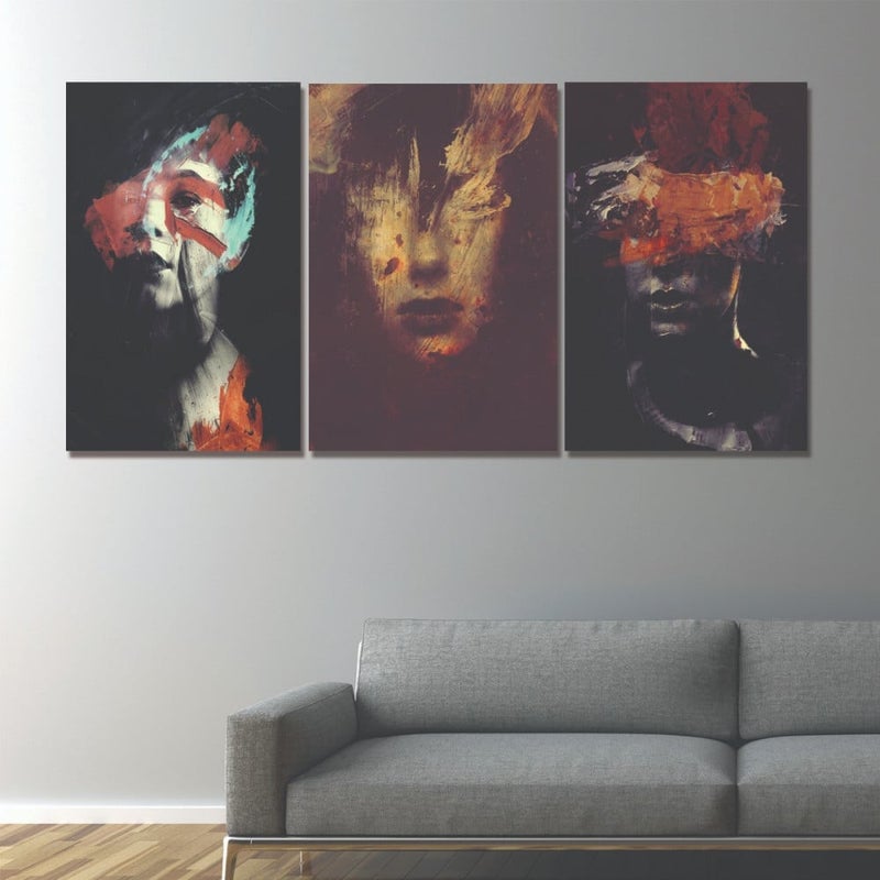 Marktna Three modern-designed canvas paintings with a hollow frame, measuring (150×70), three pieces - Image 1